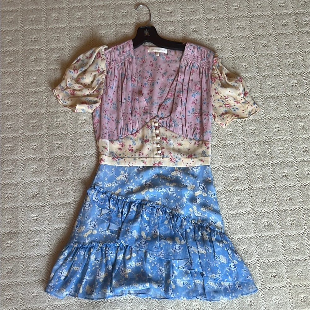LoveShackFancy Pink and Blue Tiered Ruffled Sundress